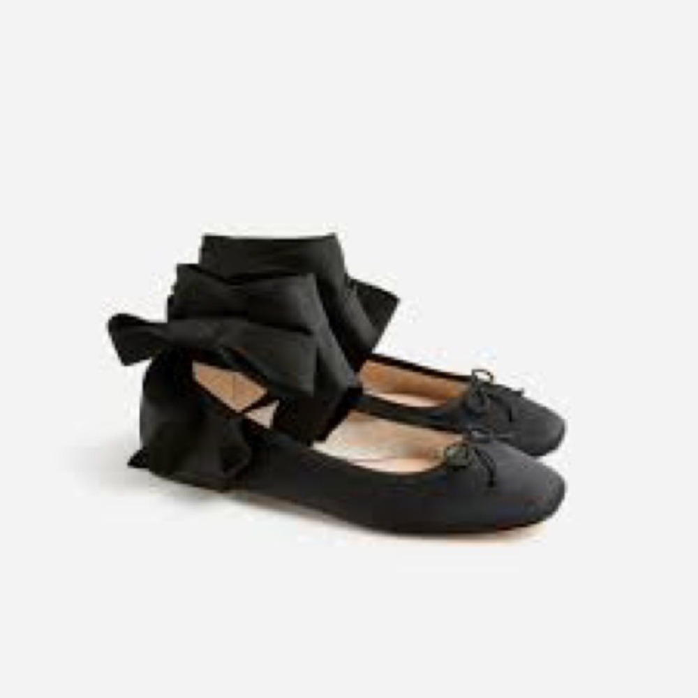 NWOT J. Crew Quinn lace-up ballet flats in Black Satin Size 12